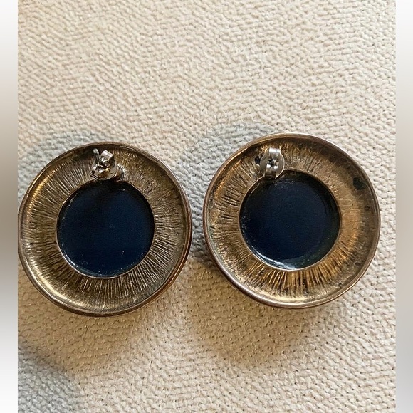 Vintage solid round Earring, Blue - Picture 2 of 2